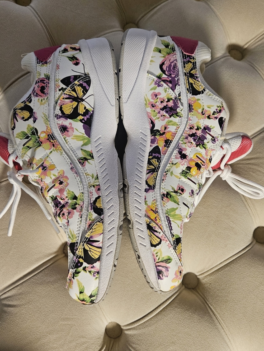 Easy Spirit Floral Lace-Up Sneakers in White with Pink and Purple Accents - Picture 2 of 4